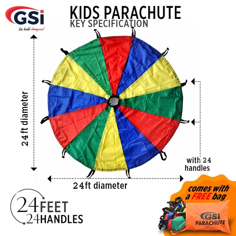GSi Kids Play Parachute Rainbow Parachute Toy Tent Game for Children Gymnastics Cooperative Play and Outdoor Playground Activities (24 Feet) - Image 3